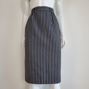 Vintage 90's Black Striped Wool High Waist Pencil Skirt